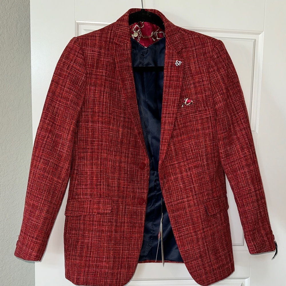 Elegant Red Plaid Women's Blazer